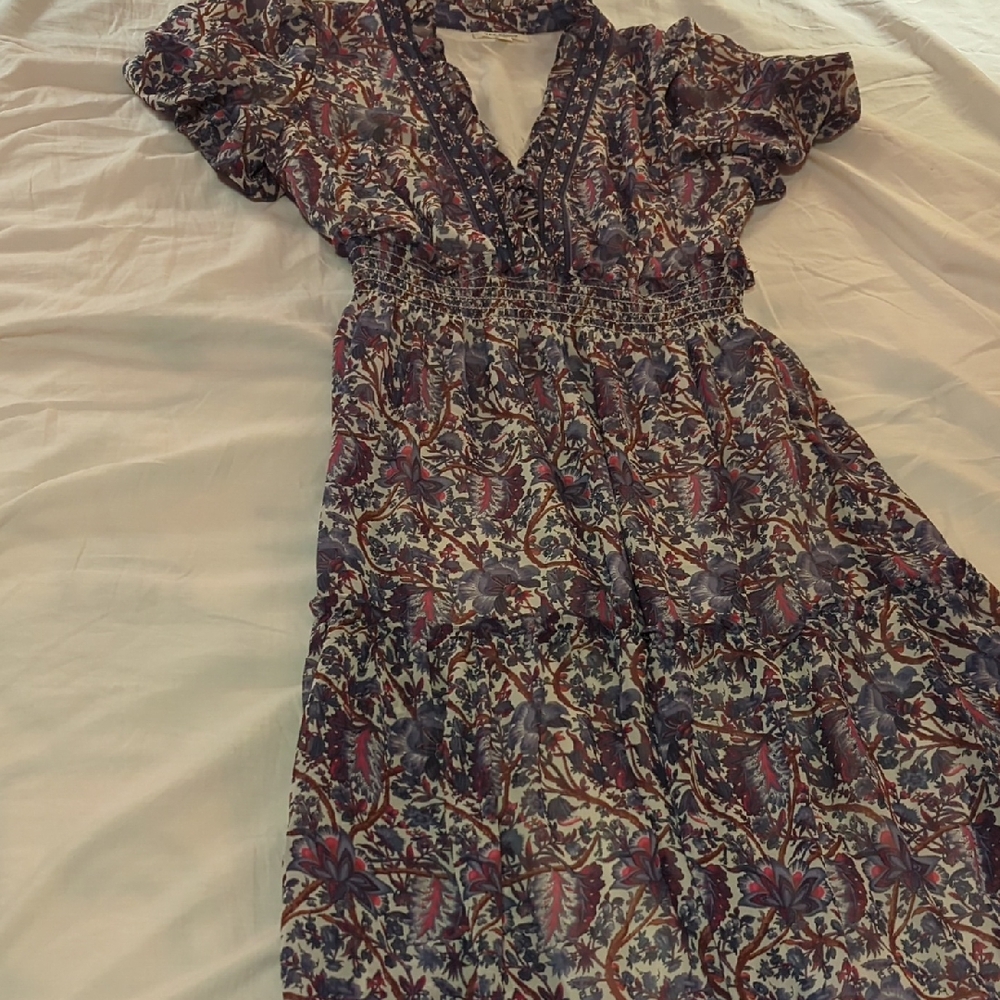 Max Studio Elegant Blue and Red Floral Midi Dress